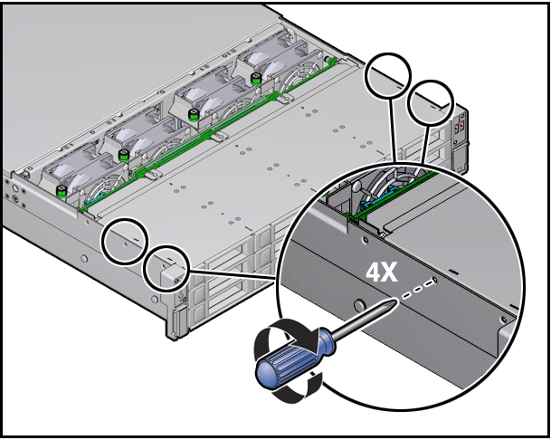 image:Figure showing the installation of the disk                                                 cage assembly screws.