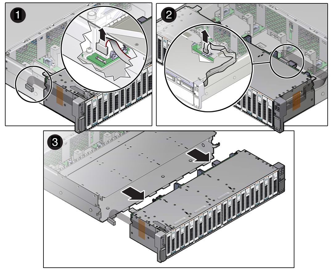 image:Figure showing the removal of the disk cage assembly from the server                         chassis.