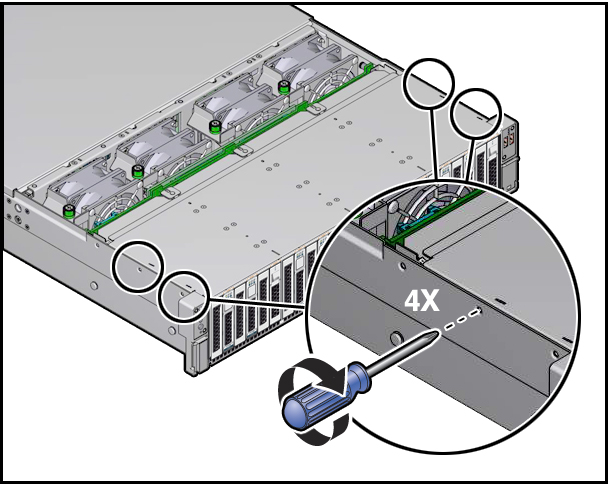 image:Figure showing the installation of the disk cage assembly                         screws.