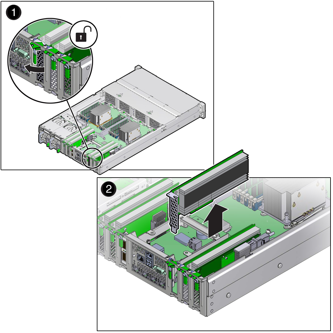 image:Figure showing a PCIe card being removed from the server.