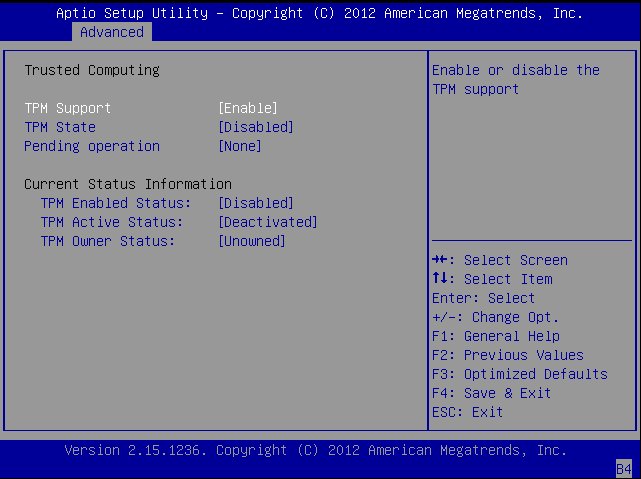 image:This figure shows the TPM Configuration screen with TPM support                         enabled.