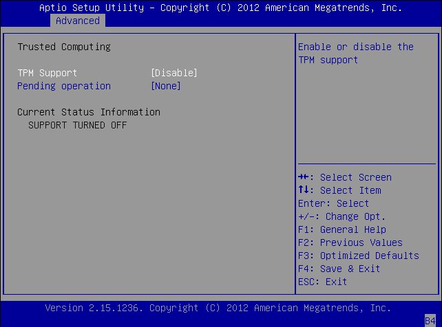 image:This figure shows the TPM Configuration screen in the Advanced                         Menu.