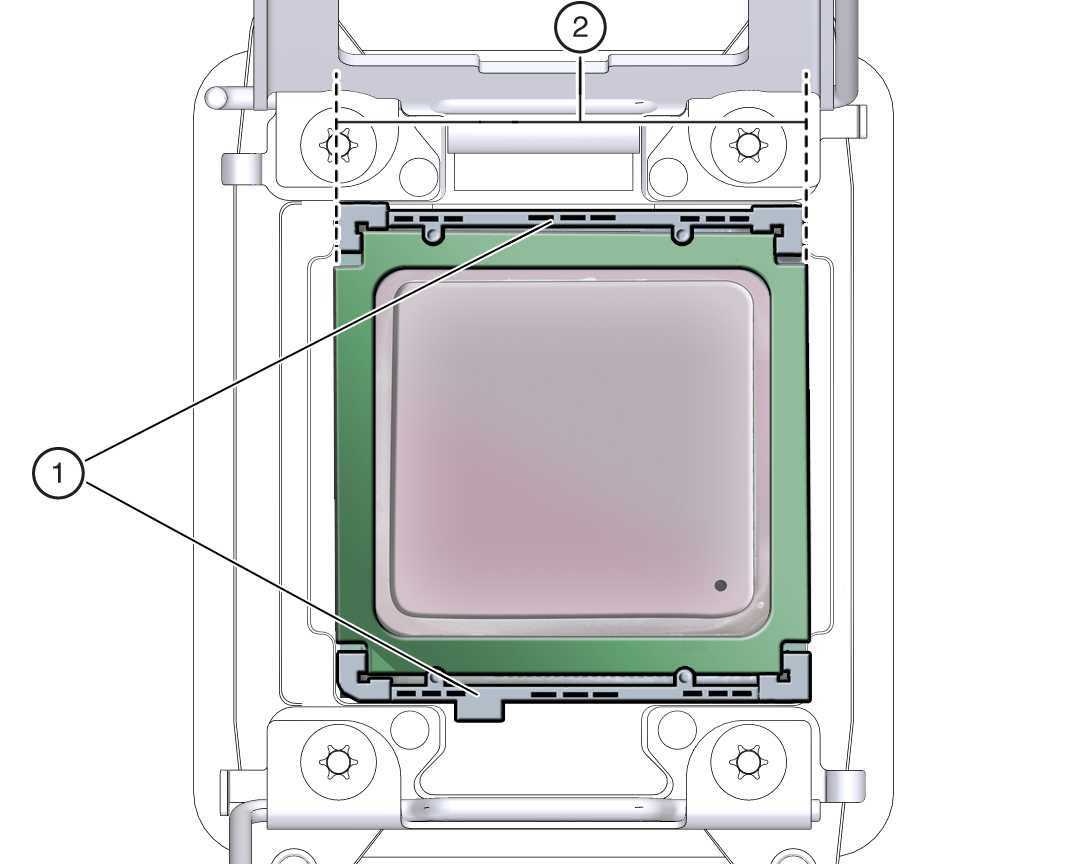 image:Graphic showing a larger processor installed in a motherboard                             processor socket.