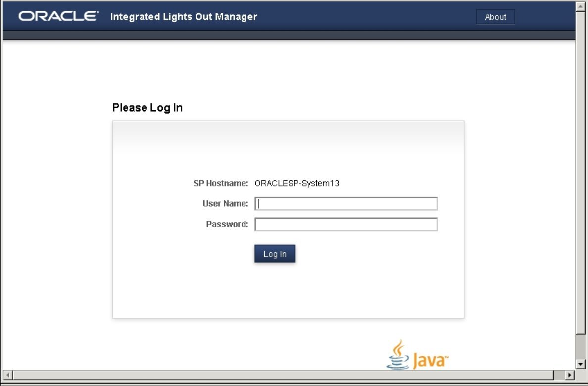 image:Graphic showing Oracle ILOM login                                                 screen