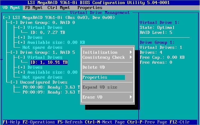 image:Mega RAID Configuration Utility Virtual Drive context menu
