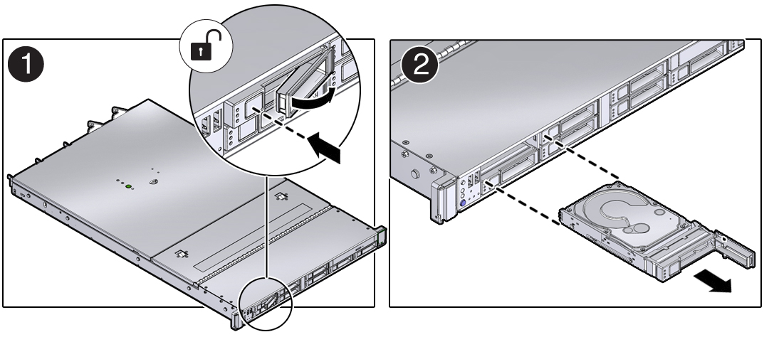 image:Figure showing the location of the hard                                     drive release button and latch.