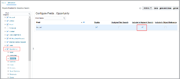 「適応型検索の構成」ページの
「拡張」タブのスクリーンショット。強調表示されたフィールドについては、
テキストで説明しています。