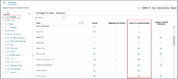 「適応型検索の構成」ページの
「拡張」タブのスクリーンショット。強調表示されたフィールドについては、
テキストで説明しています。