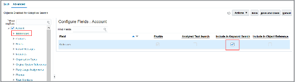 「適応型検索の構成」ページの
「拡張」タブのスクリーン・キャプチャ。強調表示されたフィールドについては、
テキストで説明しています。