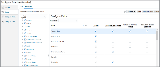 「適応型検索の構成」UIの
「拡張」設定タブのスクリーンショット