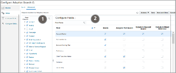 2つのペインが強調表示された
「適応型検索の構成」ページの「拡張」タブ。