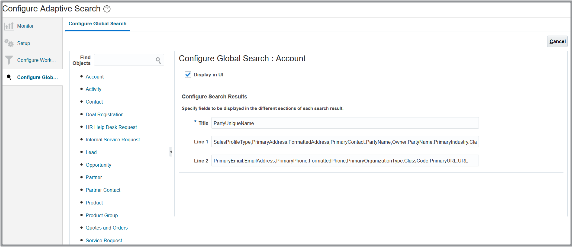 「適応型検索の構成」UIの
「グローバル検索の構成」タブのスクリーンショット