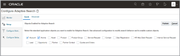 「適応型検索の構成」UIの
クイック設定タブのサンプルのスクリーンショット