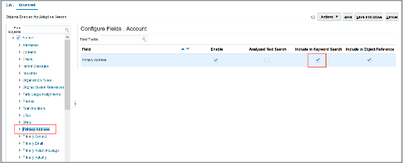 「適応型検索の構成」ページの
「拡張」タブのスクリーン・キャプチャ。強調表示されたフィールドについては、
テキストで説明しています。