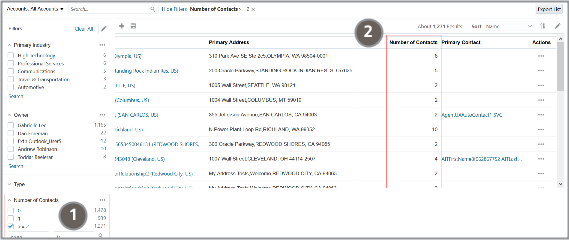 検索問合せでアカウント・フィルタの事前定義済の担当者の
集計数のサンプルを表示します