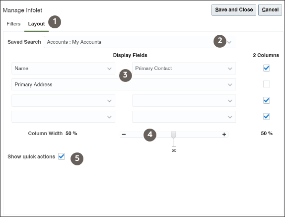 テキストで説明されている機能が強調表示された
「インフォレットの管理」ウィンドウの「レイアウト」タブ
