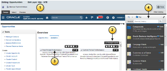 前述のコールアウトで強調表示された
様々なページ・コンポーザの「コンテンツの追加」モードの機能が表示された
アプリケーション・ページの部分的なスクリーン・キャプチャ