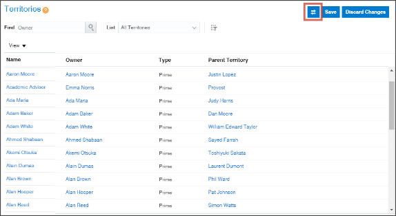 「詳細非表示」UIでの「テリトリ」
ランディング・ページのスクリーン・キャプチャこのページには、サンプル・テリトリのリストが表示されます。