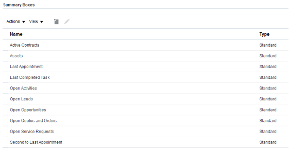 これは、アカウント・オブジェクトに登録されている
要約ボックスのリストのスクリーンショットです。