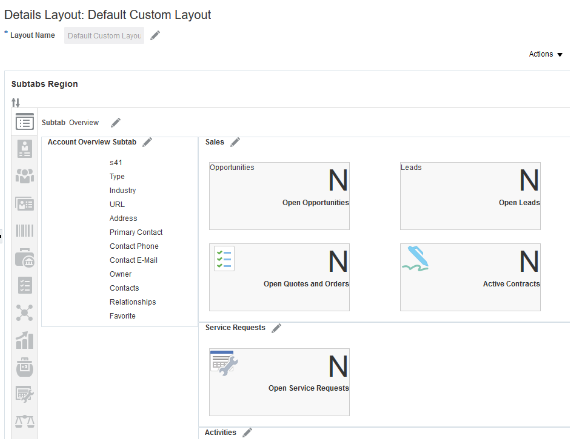 これは、アカウント・オブジェクトの「概要」サブタブを変更できる
アプリケーション・コンポーザのページのスクリーンショットです。