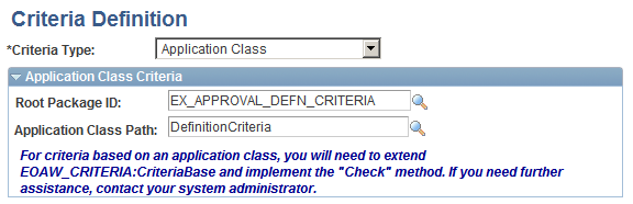 Criteria Definition page showing criteria type Application Class