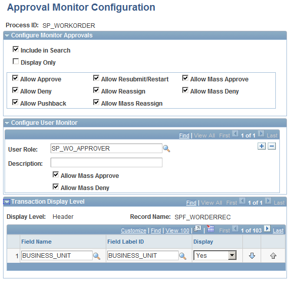 Approval Monitor Configuration page