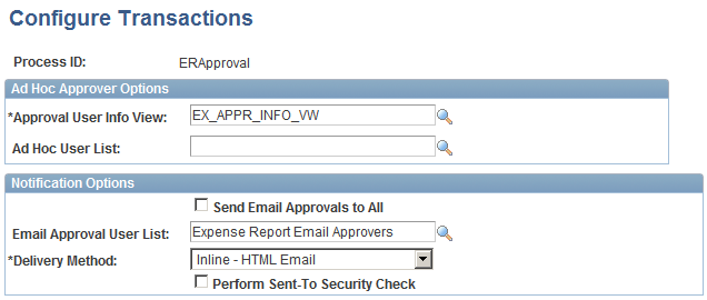 Configure Transactions page