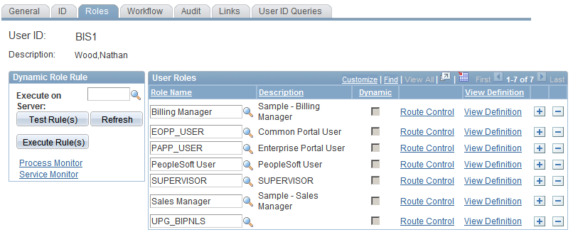 User Profiles - Roles page
