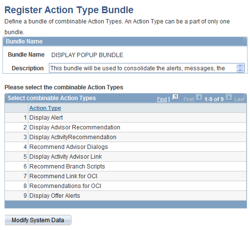 Register Action Type Bundle page