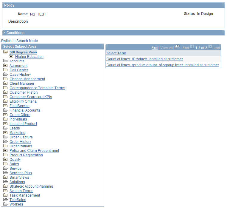 Term Selection page