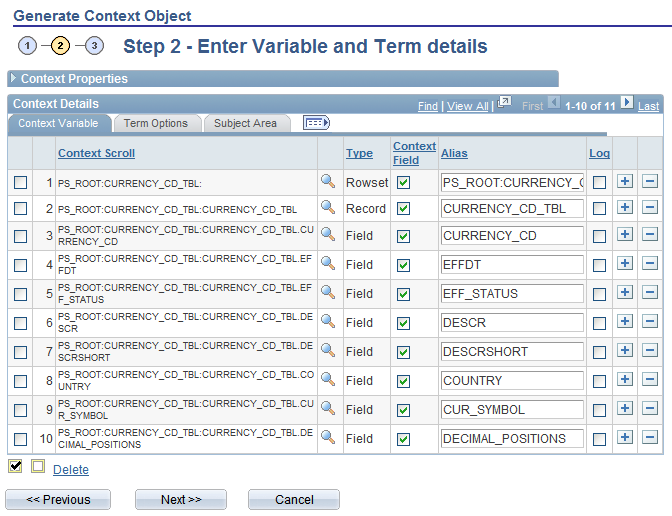 Generate Context Object page (2 of 4)