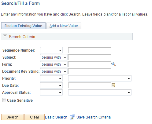 Search/Fill a Form page
