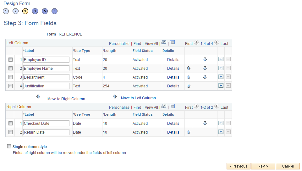 Design Form - Step 3: Form Fields page