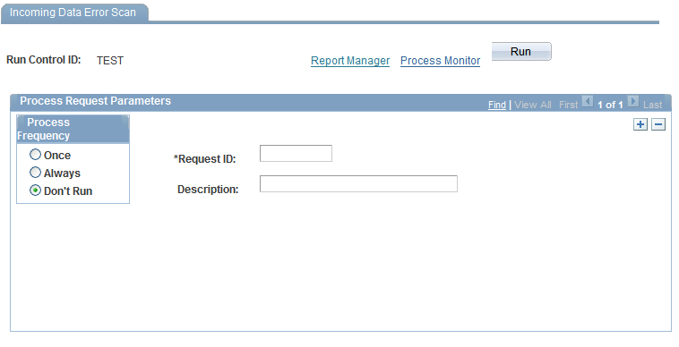 Incoming Data Error Scan page