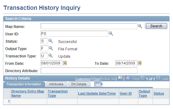 Transaction History Inquiry page