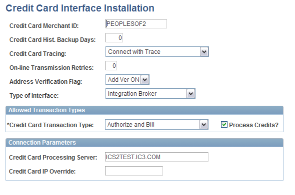 Credit Card Interface Installation page