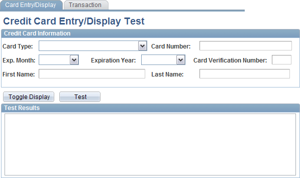 Test Credit Card Interface - Card Entry/Display page