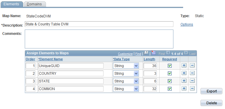 Define Value Maps - Elements page