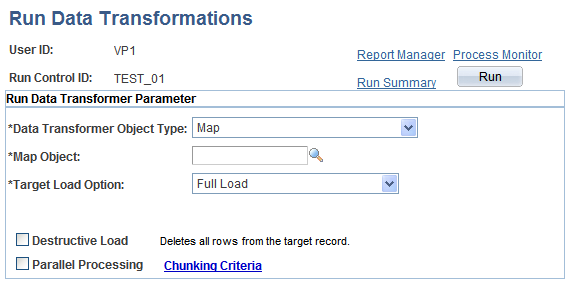 Run Data Transformations page