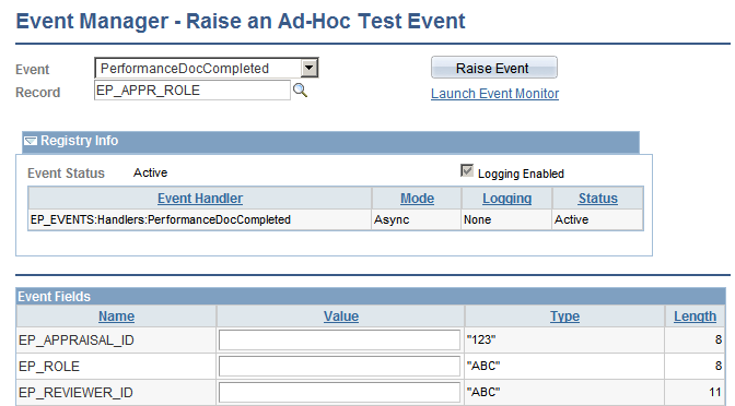Event Manager - Raise an Ad-Hoc Test Event page
