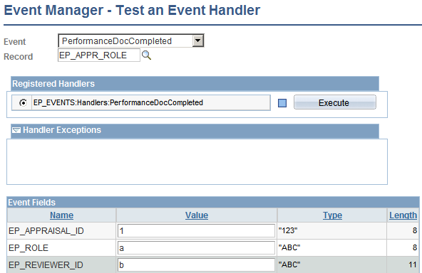 Event Manager - Test an Event Handler page