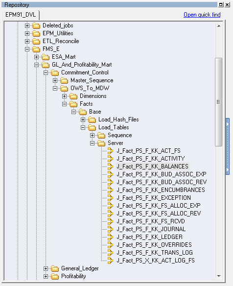 J_Fact_PS_F_KK_BALANCES job in the project tree