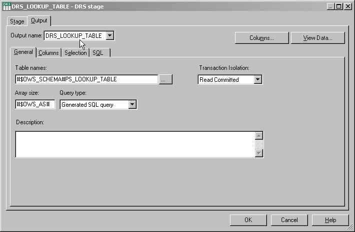 DRS Lookup with Output tab and General sub-tab selected