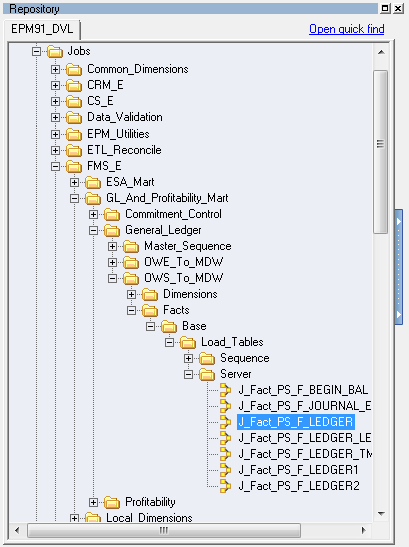 J_Fact_PS_F_LEDGER job in the project tree
