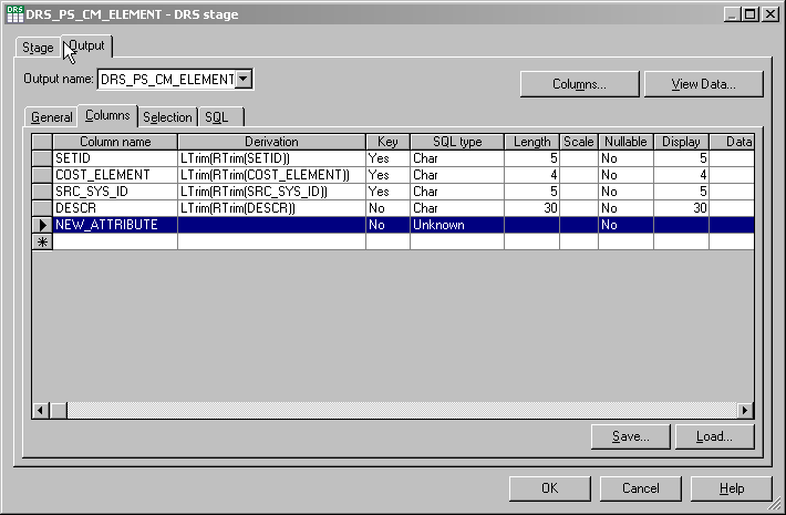 DRS Stage with Columns sub-tab selected