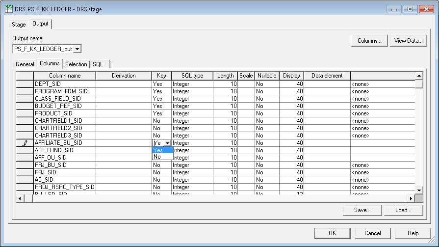 Specifying keys in the DRS_PS_F_KK_LEDGER source stage