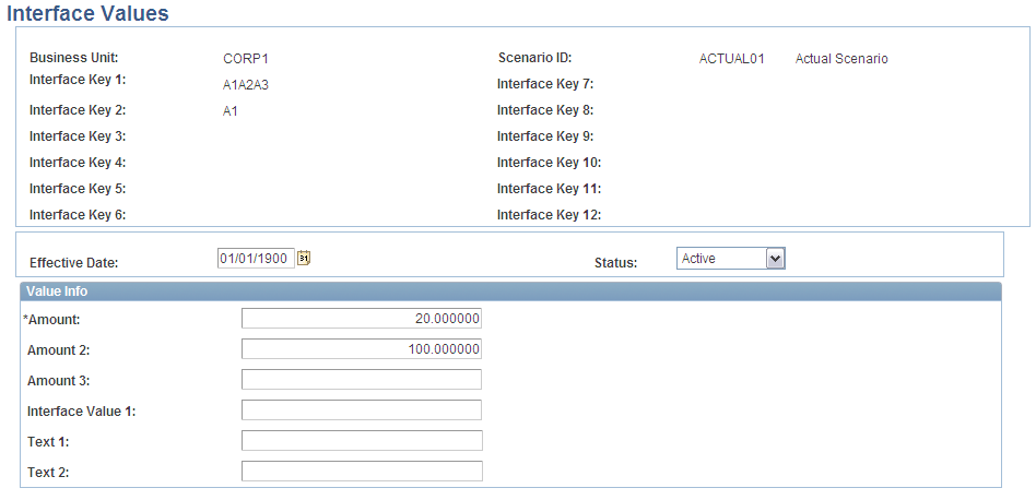 Interface Values page