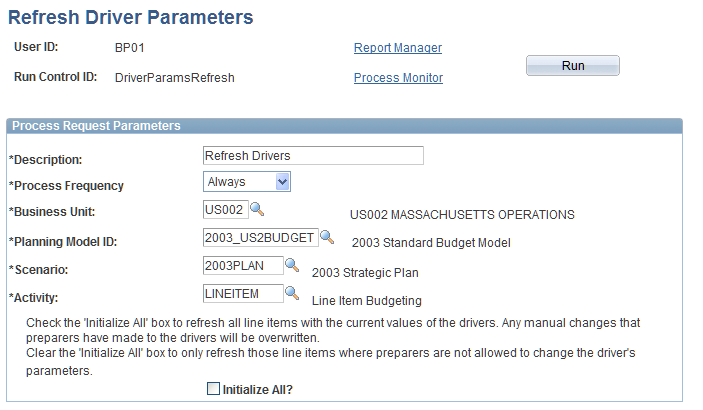 Refresh Driver Parameters page