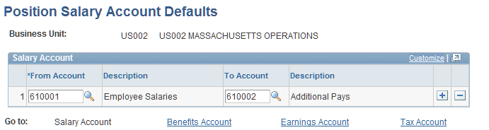 Position Salary Account Defaults page