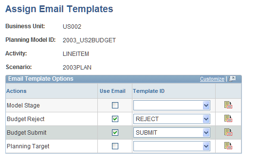 Assign Email Templates page